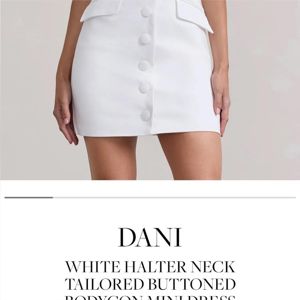 Club L London Dani White Buttoned Bodycon Halter Dress - Picture 3 of 7
